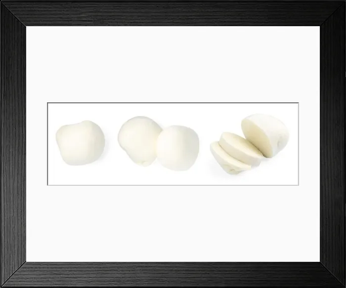 Framed Print : Mozzarella isolated on white, set. Italian cheese Framed Print : Mozzarella isolated on white, set. Italian cheese