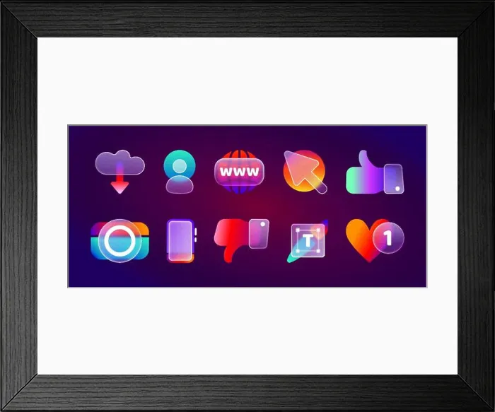 Framed Print : Realistic ui icons with blur neon gradient in glassmorphism style Framed Print : Realistic ui icons with blur neon gradient in glassmorphism style