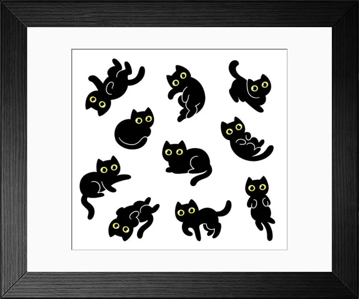 Framed Print : Cute cartoon black cat drawing set Framed Print : Cute cartoon black cat drawing set