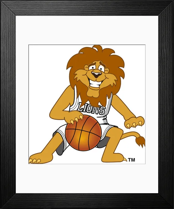 Framed Print : Cartoon Lion Mascot Playing Basketball Framed Print : Cartoon Lion Mascot Playing Basketball