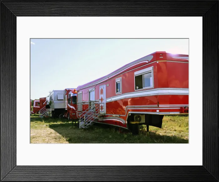 Framed Print : Big circus trailer converted into a rolling apartment in order to live there with all comforts Framed Print : Big circus trailer converted into a rolling apartment in order to live there with all comforts