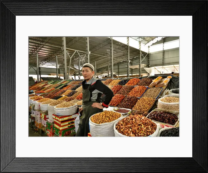 Framed Print : Dry fruit vendor at Osh Bazar, Central Asia's oldest and largest market Framed Print : Dry fruit vendor at Osh Bazar, Central Asia's oldest and largest market