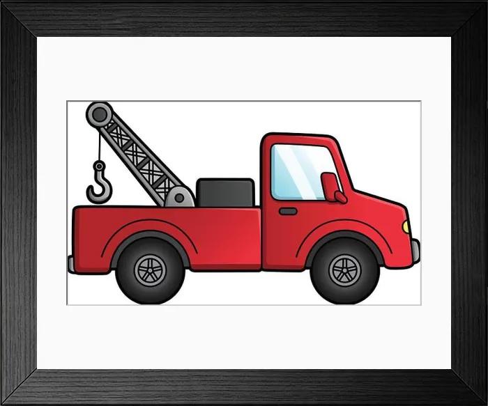 Framed Print : Tow Truck Cartoon Clipart Colored Illustration Framed Print : Tow Truck Cartoon Clipart Colored Illustration