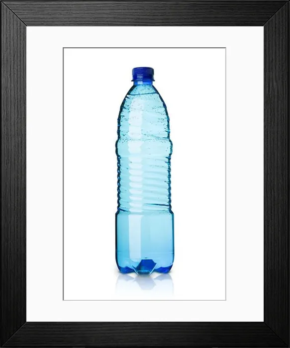 Framed Print : Plastic mineral water bottle isolated on white background. Blue plastic botle. With clipping path Framed Print : Plastic mineral water bottle isolated on white background. Blue plastic botle. With clipping path