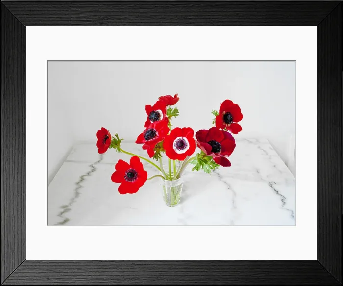 Framed Print : a bunch of red poppies in a glass vase Framed Print : a bunch of red poppies in a glass vase