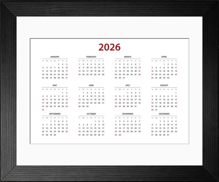 Framed Print : Quarter calendar template for 2026 year. Wall calendar grid in a minimalist style. Week Starts on Sunday Framed Print : Quarter calendar template for 2026 year. Wall calendar grid in a minimalist style. Week Starts on Sunday