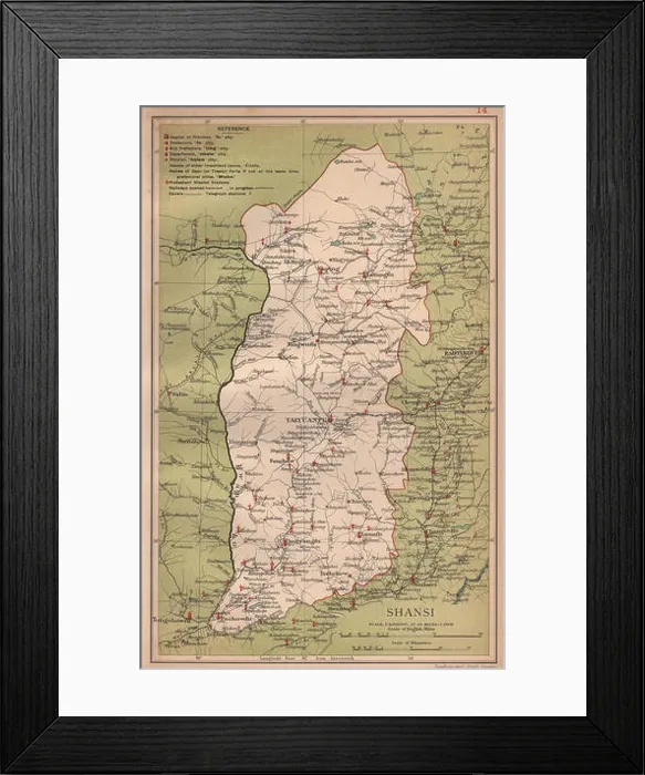 Framed Print : Shansi (Shanxi) China province map. Taiyuanfu. STANFORD 1908 old antique Framed Print : Shansi (Shanxi) China province map. Taiyuanfu. STANFORD 1908 old antique