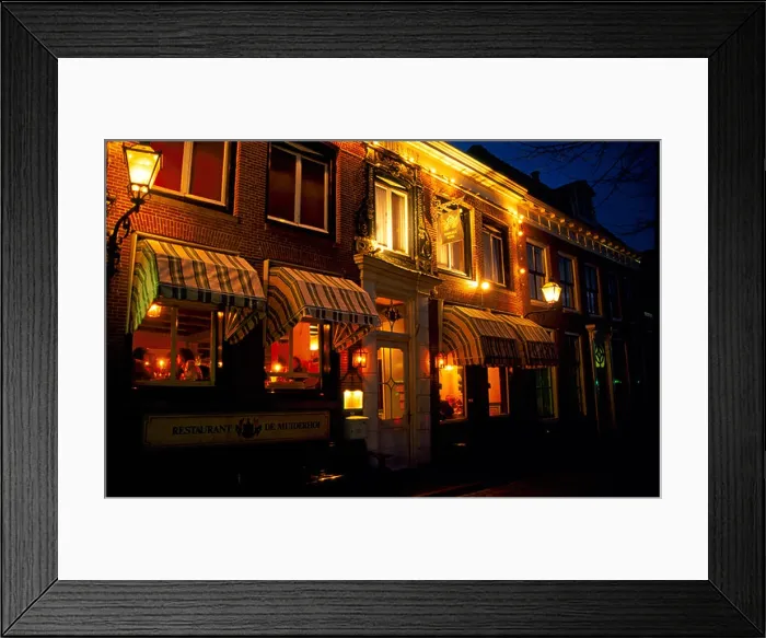 Framed Print : Restaurant de Muiderhof at night in town of Muiden Holland 199304 Framed Print : Restaurant de Muiderhof at night in town of Muiden Holland 199304