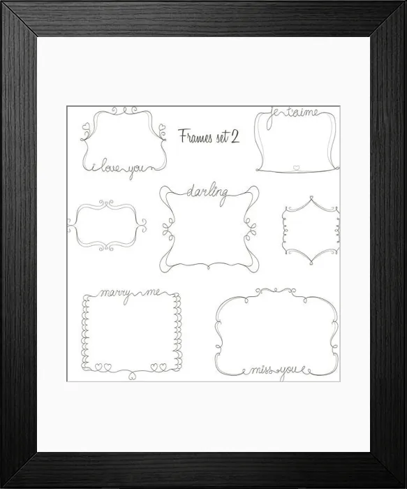 Framed Print : set of doodle frames with love, miss, marry message. simple and cute hand drawn design elements. vector Framed Print : set of doodle frames with love, miss, marry message. simple and cute hand drawn design elements. vector