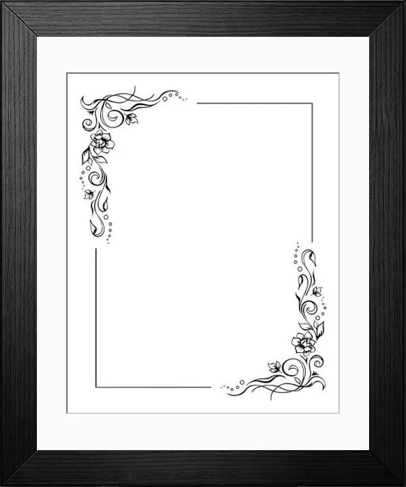 Framed Print : Rectangular floral frame, rose border template with flourishes in two corners Framed Print : Rectangular floral frame, rose border template with flourishes in two corners