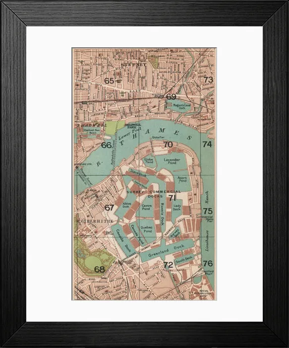 Framed Print : SURREY COMMERCIAL DOCKS. Stepney Shadwell Limehouse Rotherhithe London, 1927 map Framed Print : SURREY COMMERCIAL DOCKS. Stepney Shadwell Limehouse Rotherhithe London, 1927 map