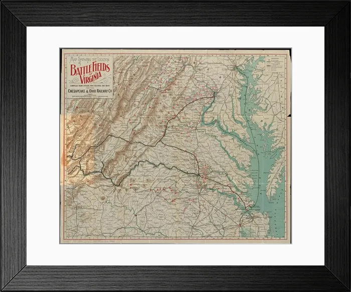 Framed Print : Map showing the location of battle fields of Virginia Framed Print : Map showing the location of battle fields of Virginia