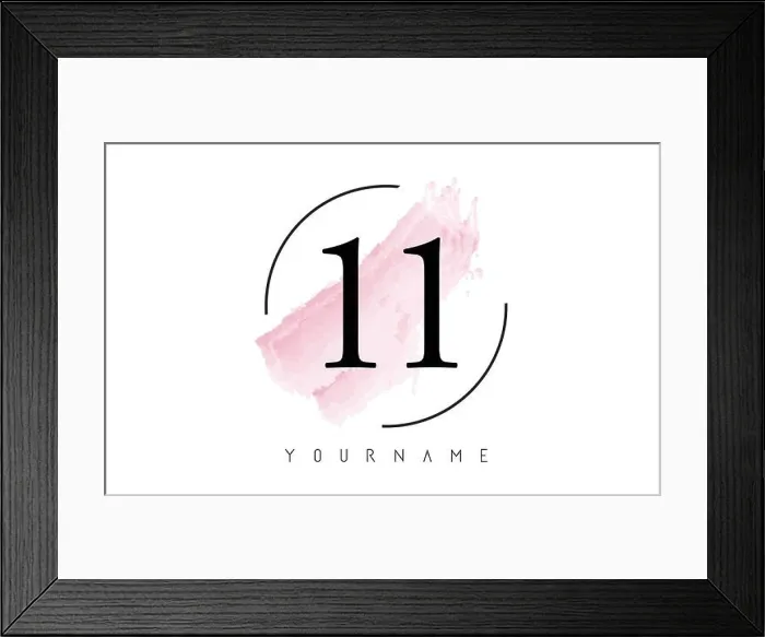 Framed Print : Number 11 Watercolor Stroke Logo with Circular Shape and Pastel Pink Brush Vector Design Framed Print : Number 11 Watercolor Stroke Logo with Circular Shape and Pastel Pink Brush Vector Design