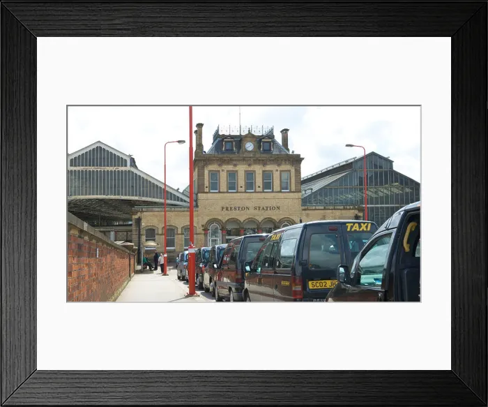 Framed Print : Preston railway station and taxi rank Framed Print : Preston railway station and taxi rank