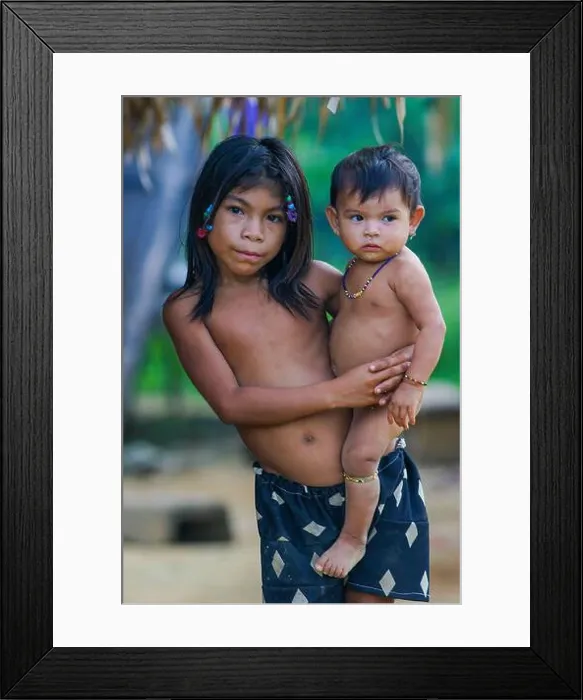 Framed Print : Surinam - Portrait of a girl with her baby brother of the Trio tribe in the Amazon village Tepu Framed Print : Surinam - Portrait of a girl with her baby brother of the Trio tribe in the Amazon village Tepu