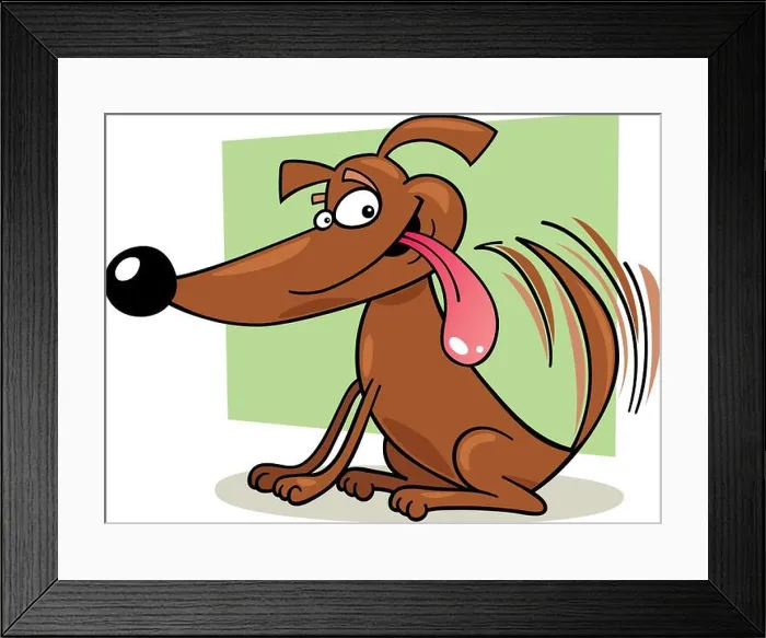 Framed Print : cartoon Illustration of dog wagging his tail Framed Print : cartoon Illustration of dog wagging his tail
