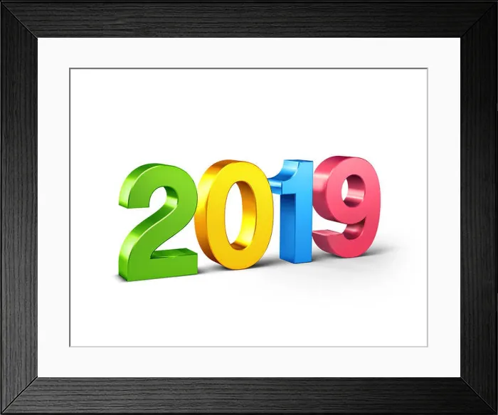 Framed Print : New Year 2019 colorful date number isolated on white - 3D illustration Framed Print : New Year 2019 colorful date number isolated on white - 3D illustration