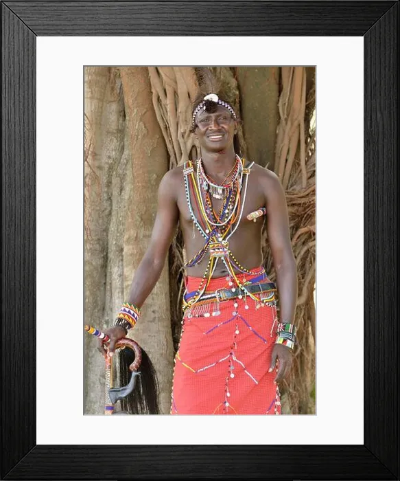 Framed Print : Maasai warrior wearing traditional dress, near Enkutoto, Masai Mara, Rift Valley Province, Kenya Framed Print : Maasai warrior wearing traditional dress, near Enkutoto, Masai Mara, Rift Valley Province, Kenya