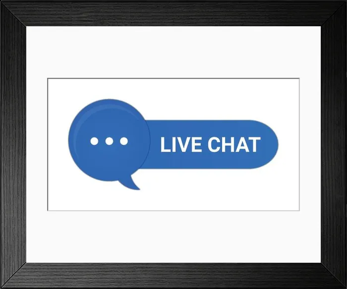 Framed Print : Online Live button of speech bubble with facebook icon