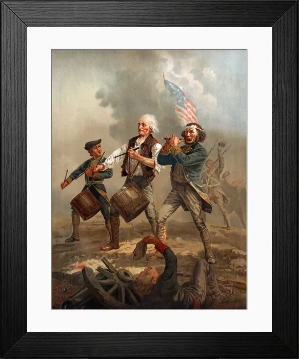 Framed Print : Vintage chromolithograph print circa 1876 of three American patriots leading troops into battle entitled Yankee Doodle Framed Print : Vintage chromolithograph print circa 1876 of three American patriots leading troops into battle entitled Yankee Doodle