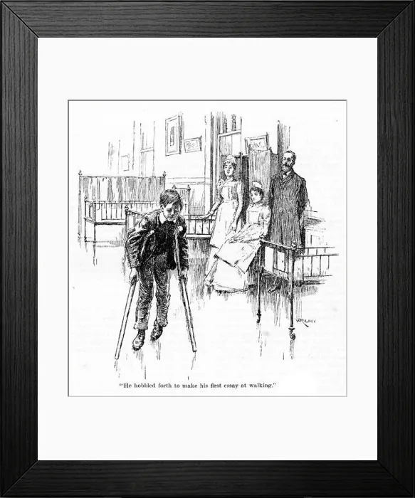 Framed Print : Engraving of a crippled boy on crutches, published 1892 Framed Print : Engraving of a crippled boy on crutches, published 1892