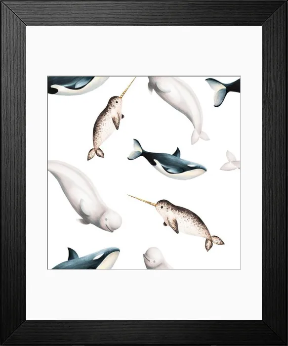 Framed Print : Watercolor seamless pattern with beluga Framed Print : Watercolor seamless pattern with beluga