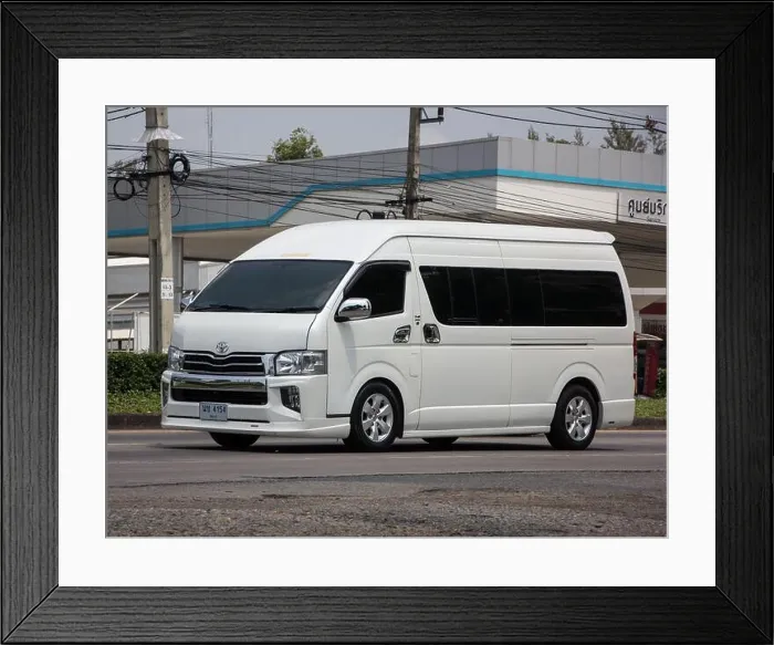Framed Print : Chiangmai, Thailand - April 21 2022: Private Toyota commuter van Framed Print : Chiangmai, Thailand - April 21 2022: Private Toyota commuter van