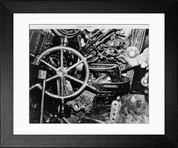 Framed Print : Japanese Type A midget submarine - Annotated photograph of the the submarine's control room Framed Print : Japanese Type A midget submarine - Annotated photograph of the the submarine's control room