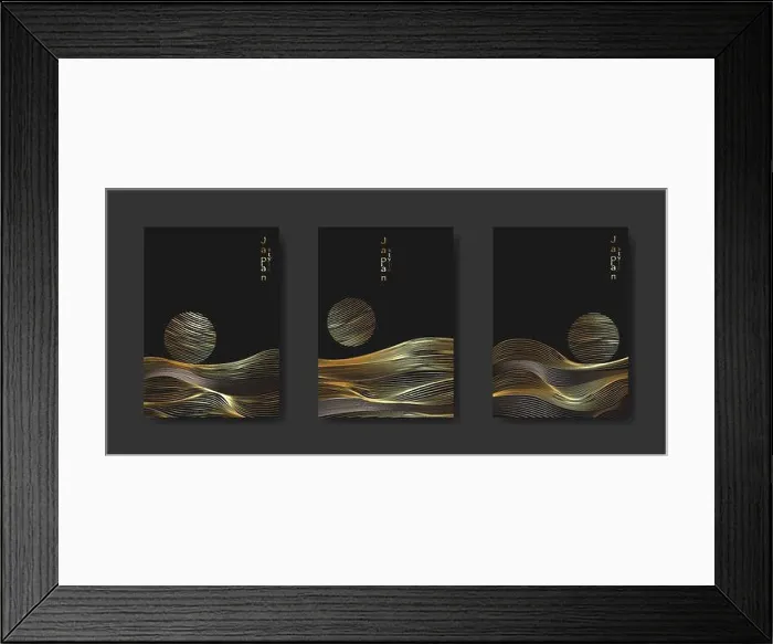 Framed Print : Japanese landscape background set cards gold line wave pattern vector illustration Framed Print : Japanese landscape background set cards gold line wave pattern vector illustration