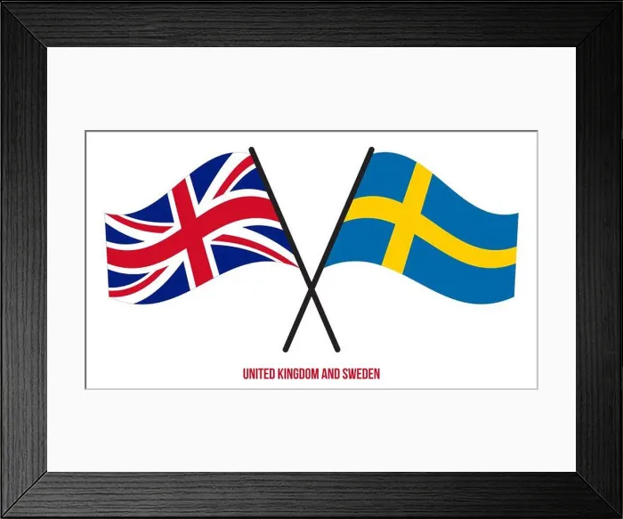 Framed Print : United Kingdom and Sweden Flags Crossed And Waving Flat Style. Official Proportion. Correct Colors Framed Print : United Kingdom and Sweden Flags Crossed And Waving Flat Style. Official Proportion. Correct Colors