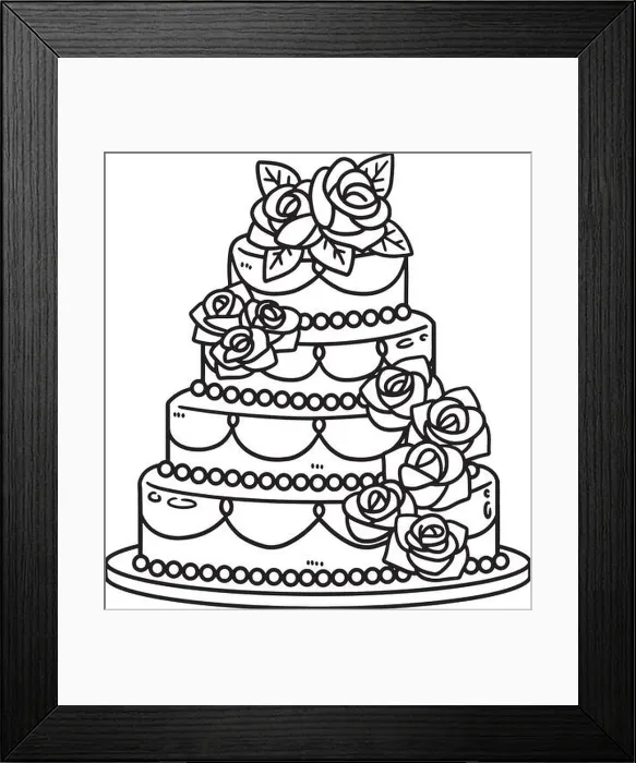 Framed Print : Wedding Cake Isolated Coloring Page for Kids Framed Print : Wedding Cake Isolated Coloring Page for Kids
