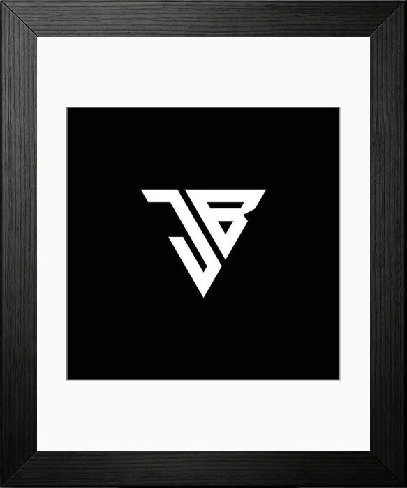 Framed Print : JB Logo letter monogram with triangle shape design template isolated on black background Framed Print : JB Logo letter monogram with triangle shape design template isolated on black background