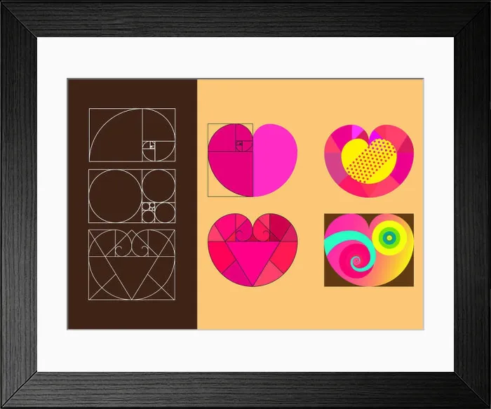 Framed Print : Heart symbol in golden ratio, flat illustration style Framed Print : Heart symbol in golden ratio, flat illustration style