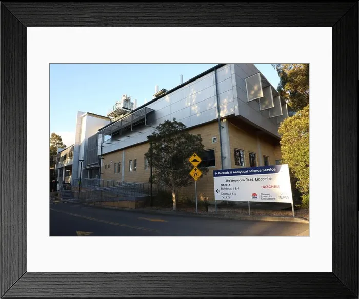 Framed Print : Forensic & Analytical Science Service at 480 Weerona Road, Lidcombe in Sydney, Australia Framed Print : Forensic & Analytical Science Service at 480 Weerona Road, Lidcombe in Sydney, Australia