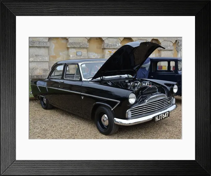 Framed Print : Ford Zodiac with a Raymond Mays conversion with triple carbs on static display Framed Print : Ford Zodiac with a Raymond Mays conversion with triple carbs on static display