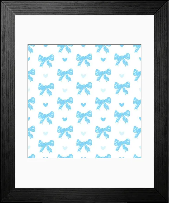 Framed Print : Soft blue polka dots bow. Coquette Seamless pattern decorative bow-knot ribbon and hearts on white background Framed Print : Soft blue polka dots bow. Coquette Seamless pattern decorative bow-knot ribbon and hearts on white background