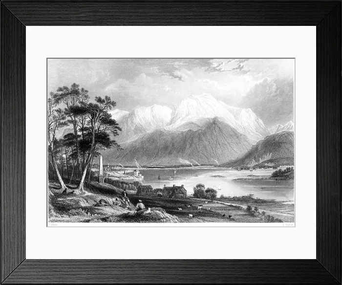 Framed Print : An engraving of Ben Nevis and the Entrance to the Caledonian Canal Framed Print : An engraving of Ben Nevis and the Entrance to the Caledonian Canal