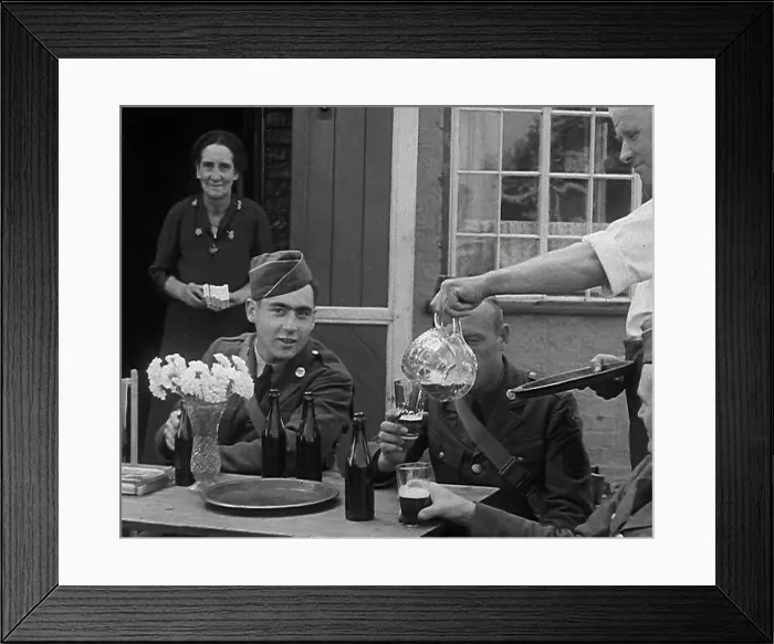 Framed Print : American Airmen Drinking Outside a Public House in England Framed Print : American Airmen Drinking Outside a Public House in England