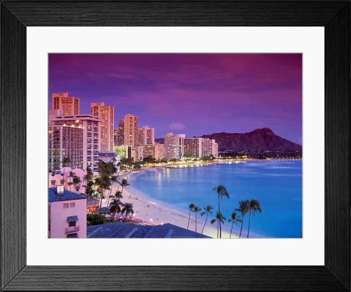 Framed Print : Honolulu & Waikiki Beach Skyline, Dusk Framed Print : Honolulu & Waikiki Beach Skyline, Dusk