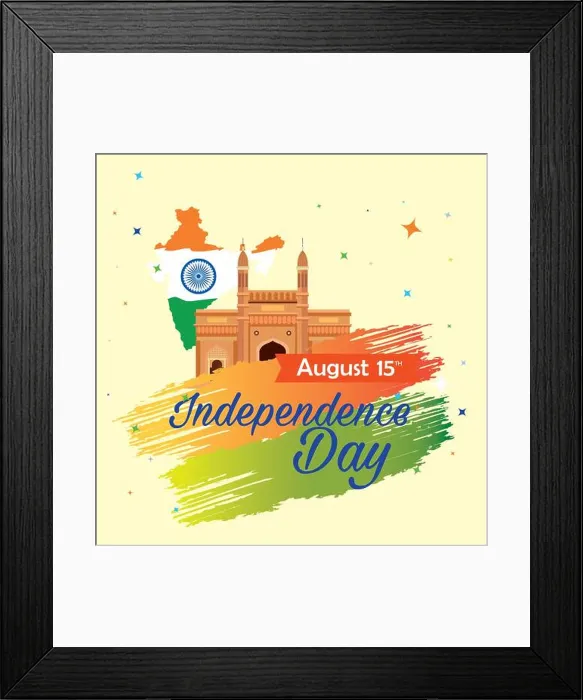 Framed Print : indian happy independence day, celebration 15 august, with gateway and map of india Framed Print : indian happy independence day, celebration 15 august, with gateway and map of india