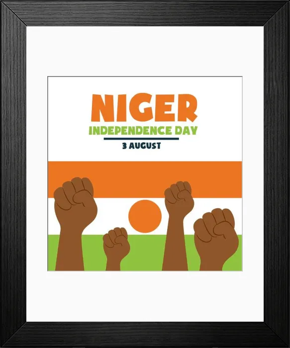 Framed Print : Happy Independence day Niger, 3 August, Flag and people hands poster, flat illustration, vector Framed Print : Happy Independence day Niger, 3 August, Flag and people hands poster, flat illustration, vector