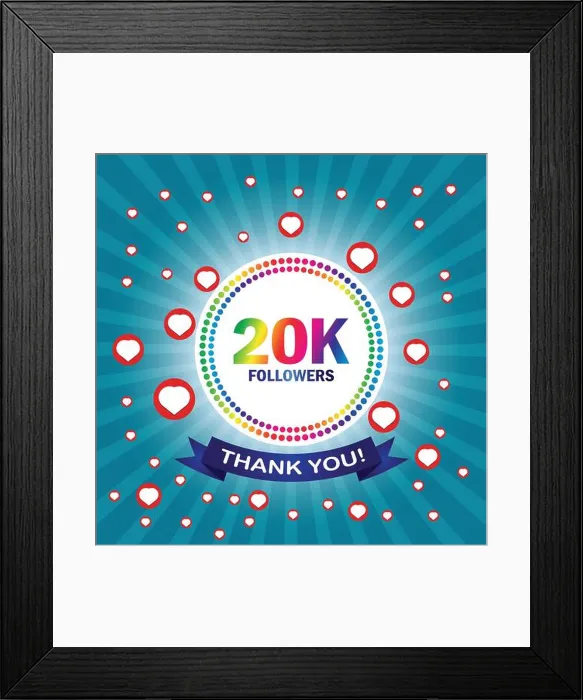 Framed Print : Thank you 20K followers card. Vector illustration for social networks, social sites post, greeting card Framed Print : Thank you 20K followers card. Vector illustration for social networks, social sites post, greeting card