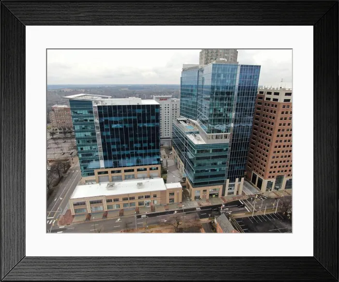 Framed Print : Drone images of downtown Raleigh NC skyline and high rise construction Framed Print : Drone images of downtown Raleigh NC skyline and high rise construction