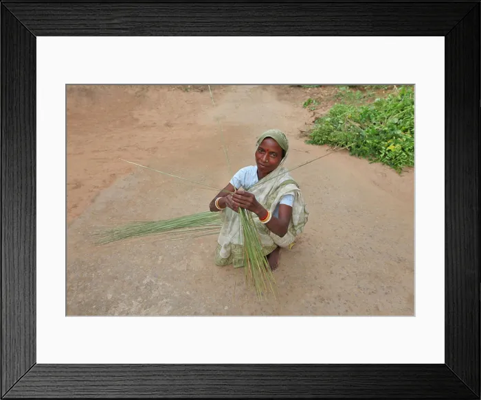 Framed Print : Tribal woman making a broom. Oraon tribe. Hardhekitand village, Dist Bokaro, Jharkhand, India Framed Print : Tribal woman making a broom. Oraon tribe. Hardhekitand village, Dist Bokaro, Jharkhand, India