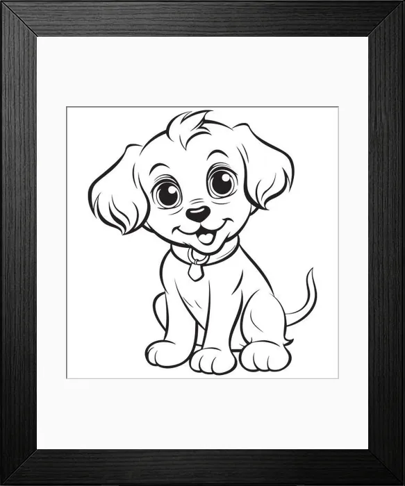 Framed Print : Vector isolated cute cartoon little puppy, black line outline drawing Framed Print : Vector isolated cute cartoon little puppy, black line outline drawing