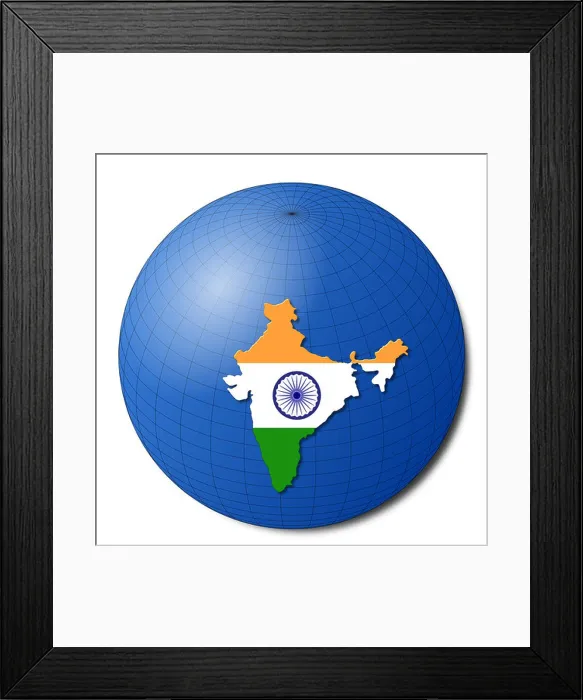 Framed Print : India map flag on abstract globe illustration Framed Print : India map flag on abstract globe illustration