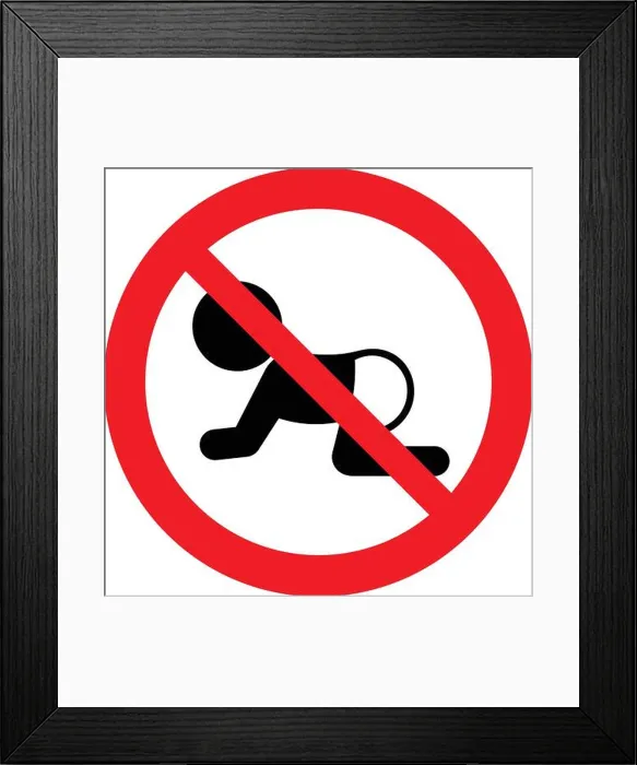 Framed Print : Not suitable for babies, not for baby, prohibition sign, vector illustration Framed Print : Not suitable for babies, not for baby, prohibition sign, vector illustration