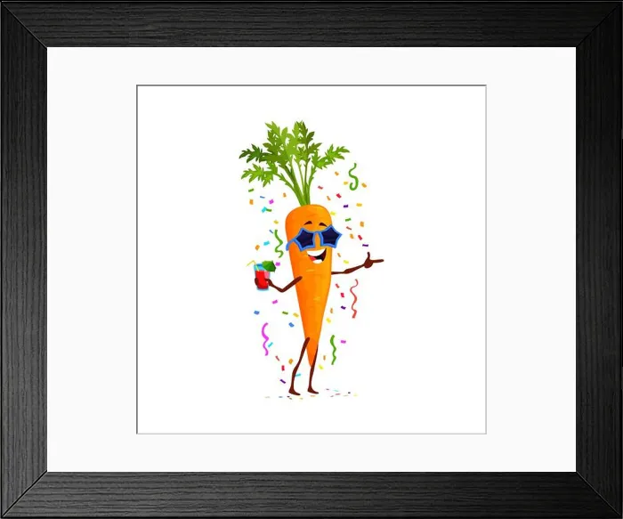 Framed Print : Cartoon funny carrot vegetable character on birthday Framed Print : Cartoon funny carrot vegetable character on birthday