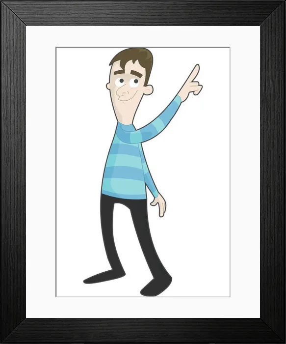 Framed Print : A cartoon boy pointing out Framed Print : A cartoon boy pointing out