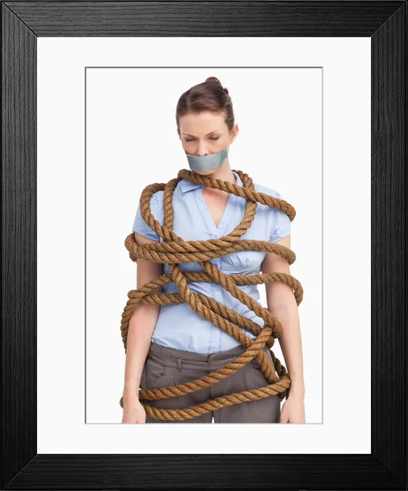 Framed Print : Businesswoman tied up Framed Print : Businesswoman tied up